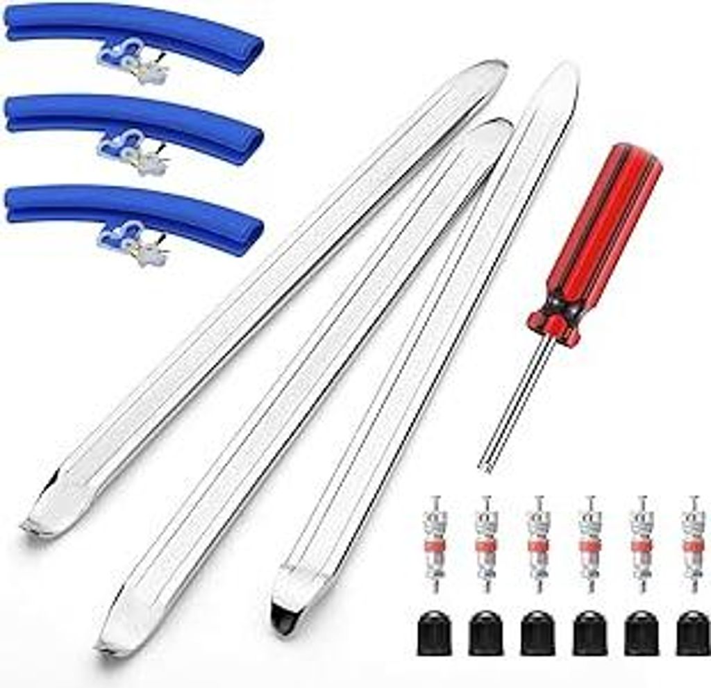 19 Stück Reifenmontierhebel, 30 cm Montierhebel Reifen Montiereisen mit 3 Felgenschutz und 6 Reifenventil Reifenmontage Werkzeug Reifenheber für ...
