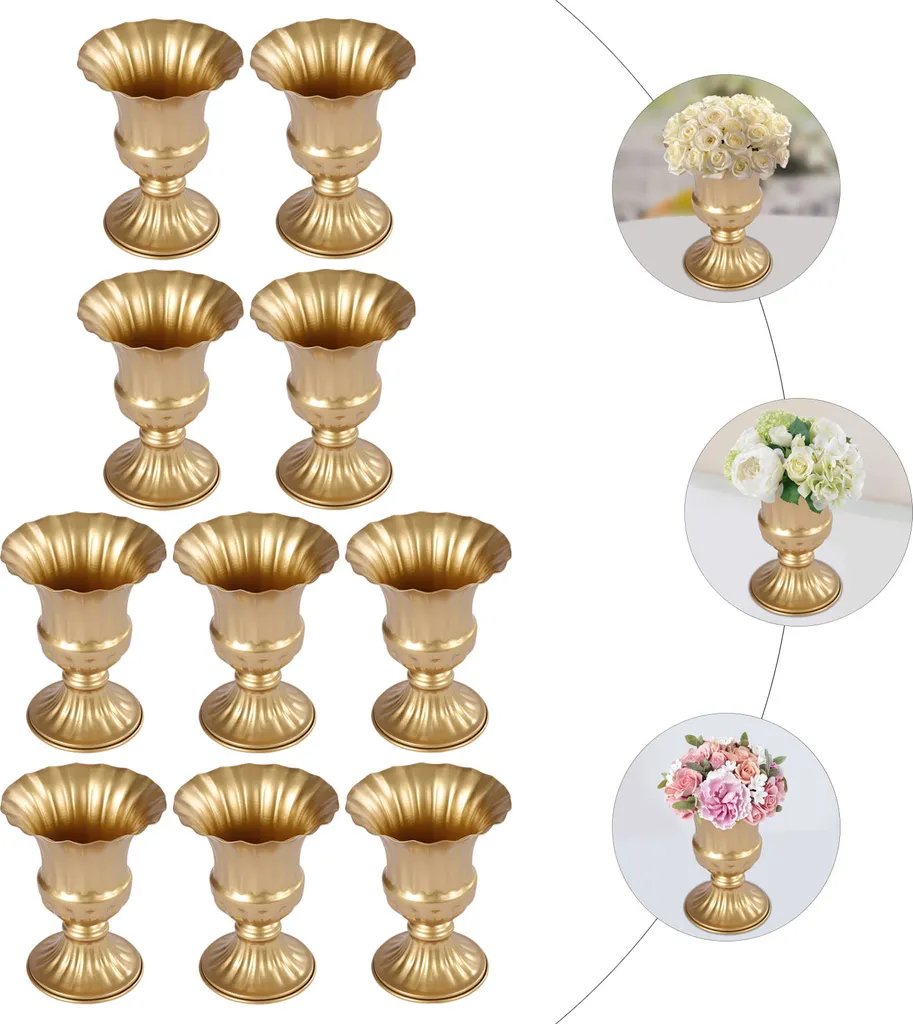 Vase Médicis en Métal Doré 10 Pièces pour Composition Florale de Fête