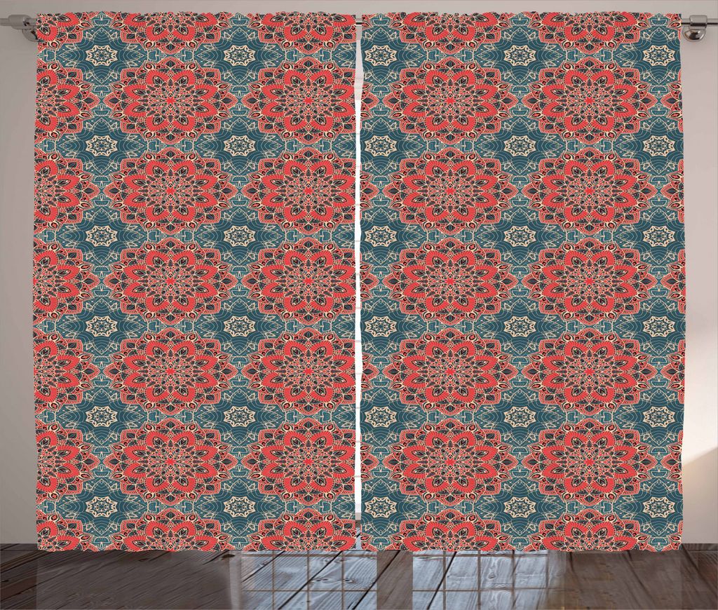 ABAKUHAUS Mandala Rustikaler Vorhang, Arabische Kultur Blumen, Wohnzimmer Universalband Gardinen mit Schlaufen und Haken, 280 x 225 cm, Dunkle Kora...