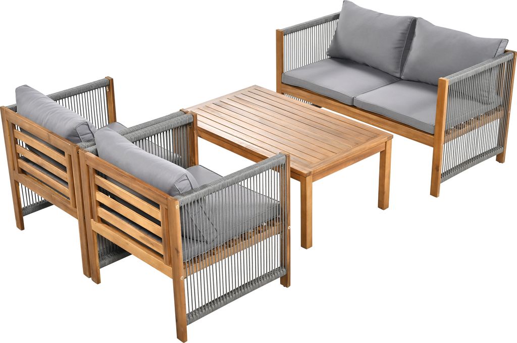 Merax 4-tlg. Gartenlounge-Set, Gartengarnitur aus Holz und Produktbild 3