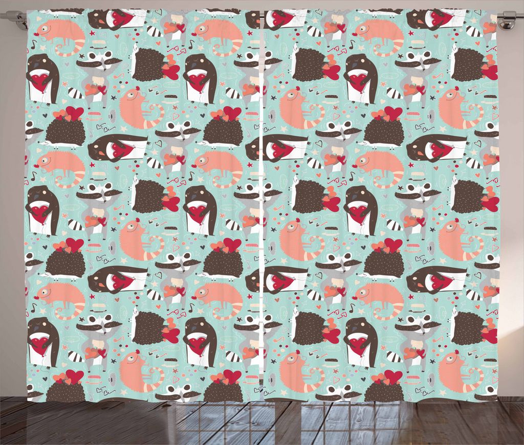 ABAKUHAUS Liebe Rustikaler Vorhang, Valentinstag Tiere, Wohnzimmer Universalband Gardinen mit Schlaufen und Haken, 280 x 225 cm, Mehrfarbig