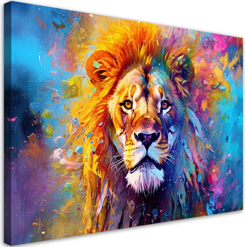 Leinwandbild Bunte Abstraktion Löwe 60x40 Feeby Bunt bild für die wand bereit zum aufhängen