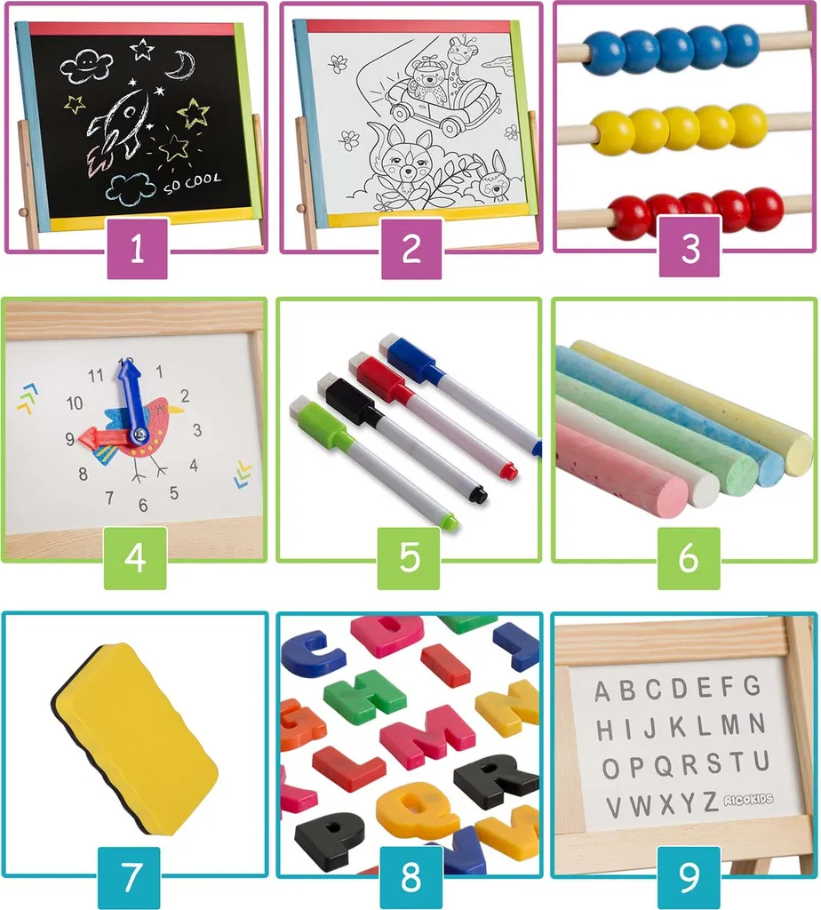 Tableau Éducatif Enfant Multicolore avec Support Magnétique et Horloge - 6