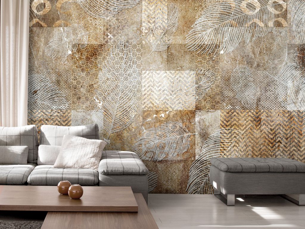 Vlies Fototapete Abstrakt 350x256 cm Tapeten Wandtapete XXL Ornament Federn Boho a-A-10137-a-a