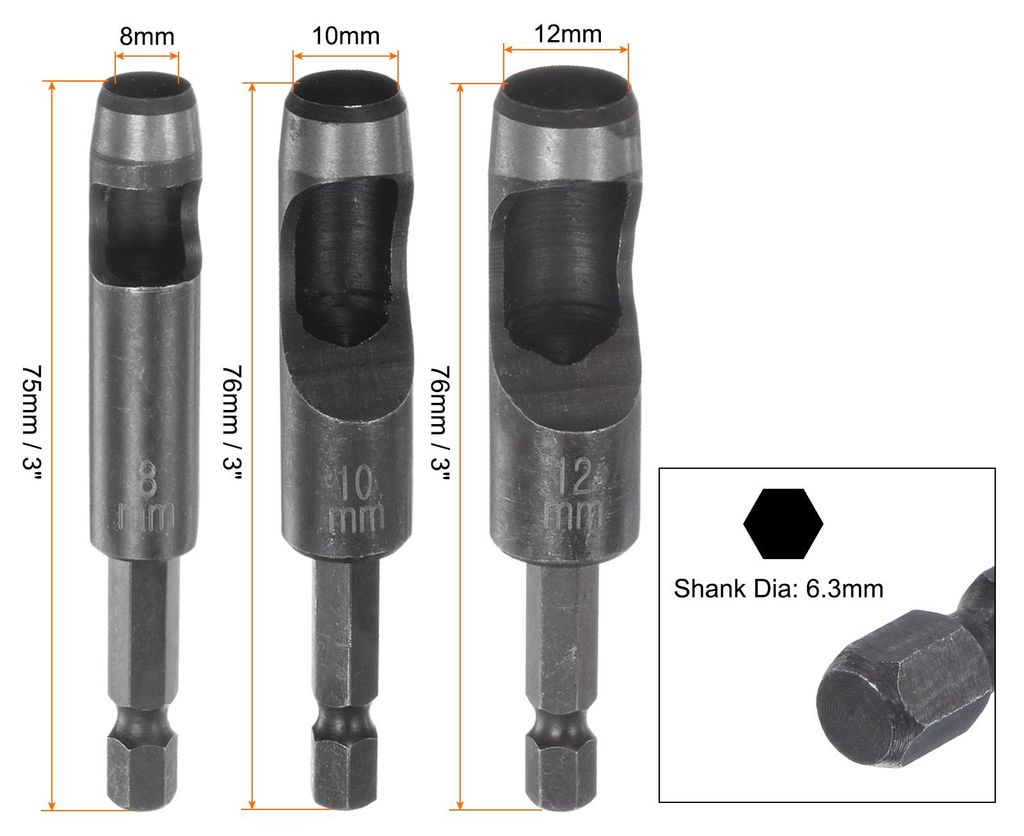 8mm,10mm,12mm Lochstanzer fš¹r Leder, Locheisen mit 1/4 Zoll Sechskantschaft fš¹r Bohrer, Lochstanze Einzelstanze fš¹r Gš¹rtel Uhrenarmb?nd...