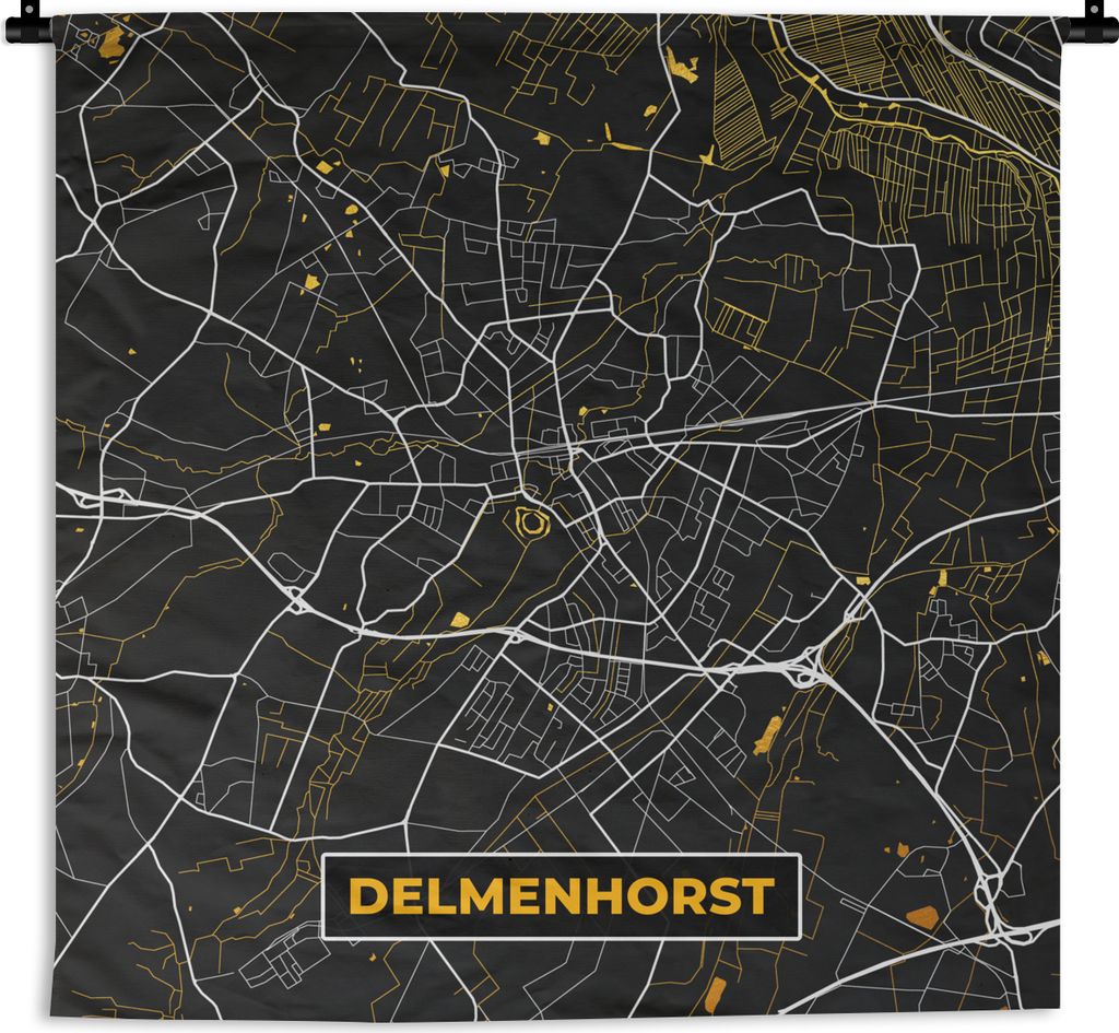 MuchoWow Wandteppich Wandbehang Gold - Deutschland - Karte - Stadtplan - Delmenhorst 90x90 cm Tapisserie Dekoration Wandtuch - Wandaufhänger