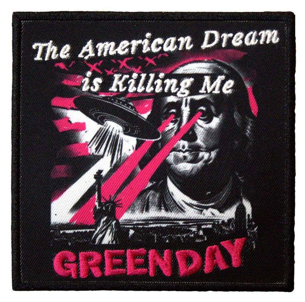 Green Day - bedruckt - Aufnäher zum Aufbügeln "American Dream" - Polyester RO12880 (Einheitsgröße) (Schwarz/Weiß/Pink)