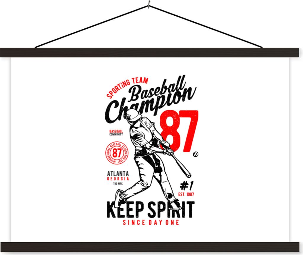 MuchoWow Textilposter Mancave - Baseball - Schwarz - Weiß - Vintage 150x100 cm mit schwarzem Rahmen - Schlafzimmer