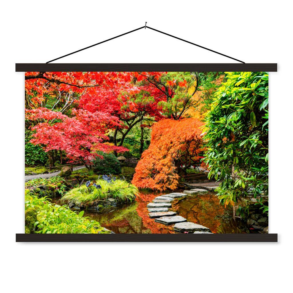 MuchoWow Textilposter Bäume - Japanisch - Steine - Weg - Natur 150x100 cm mit schwarzem Rahmen - Schlafzimmer