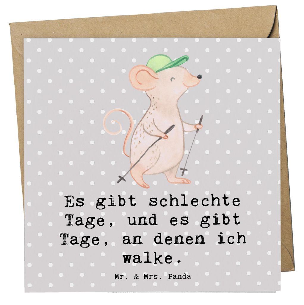 Mr. & Mrs. Panda Deluxe Karte Maus Walking - Grau Pastell - Geschenk, doppelkarte, anlasskarte, Klappkarte, Spazieren gehen, Glückwunschkarte, Sch...