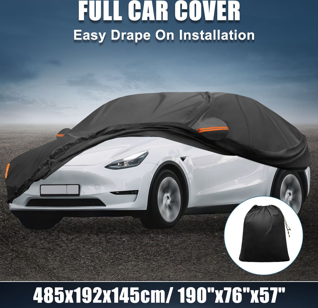 Autoabdeckung 210D-PU Oxford Outdoor Vollgarage Wasserdicht Winddicht Sonnenschutz mit Fahrertür-Rei?verschluss Schwarz für Tesla Model Y 2020-2023