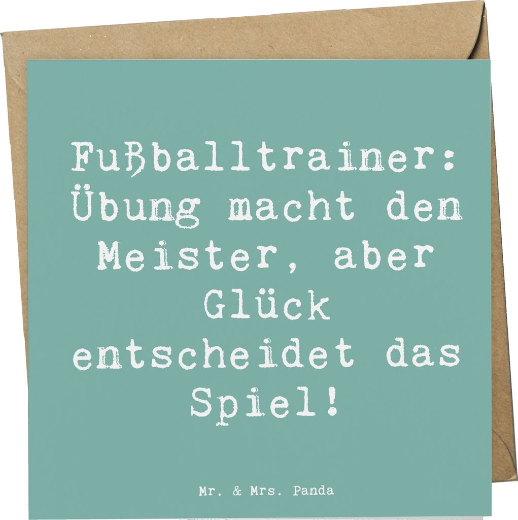 Mr. & Mrs. Panda Klappkarte Spruch Fußballtrainer Erfolgskick - Meeresbrise - Geschenk, Berufsprodukte, Glückwunschkarte, Teamgefühl, anlasskart...