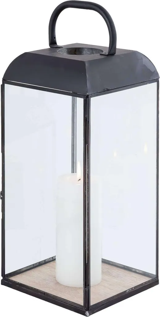 Milani Home Lanterna Vetro e Metallo Antracite 54cm - Design Moderno