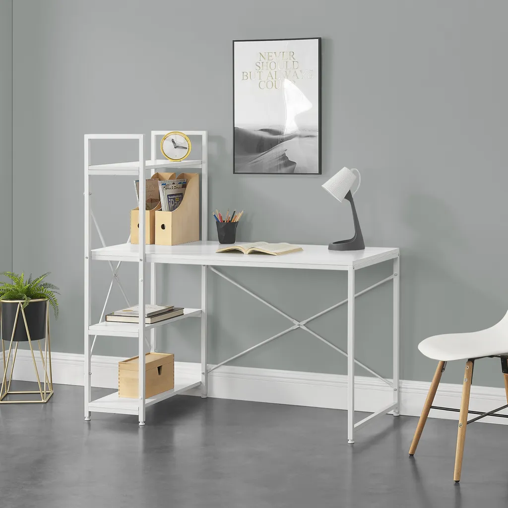 Bureau informatique blanc avec bibliothèque latérale 120cm Stavanger - 7