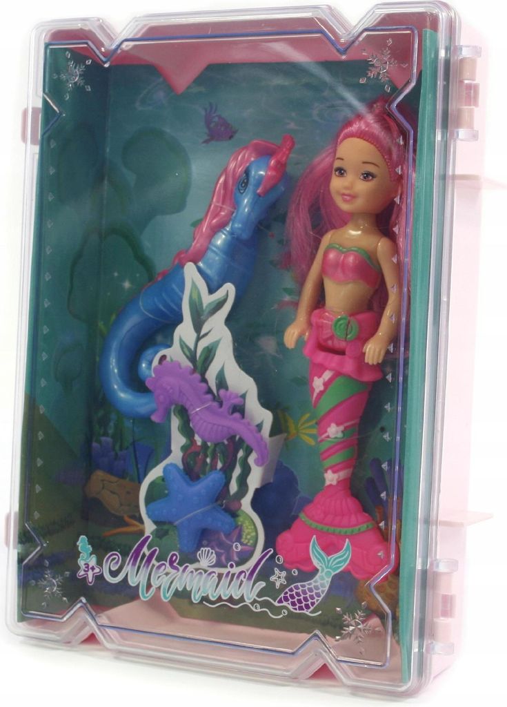 Meerjungfrau Puppe mit Seepferdchen - Mini Spielzeug Set für Mädchen & Sammler 15 cm