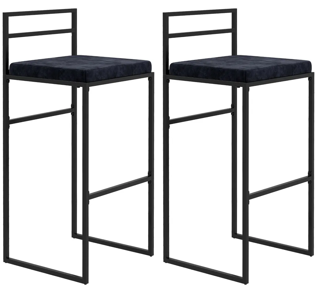 Lot de 2 chaises de bar noir en velours 74 cm avec repose-pieds confort