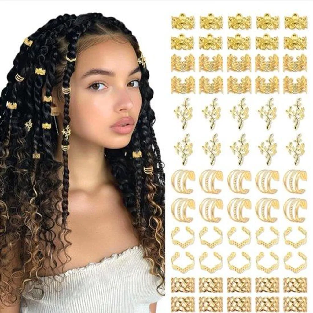 Décoration cheveux pour dreadlocks dorées pack 60 bijoux de style