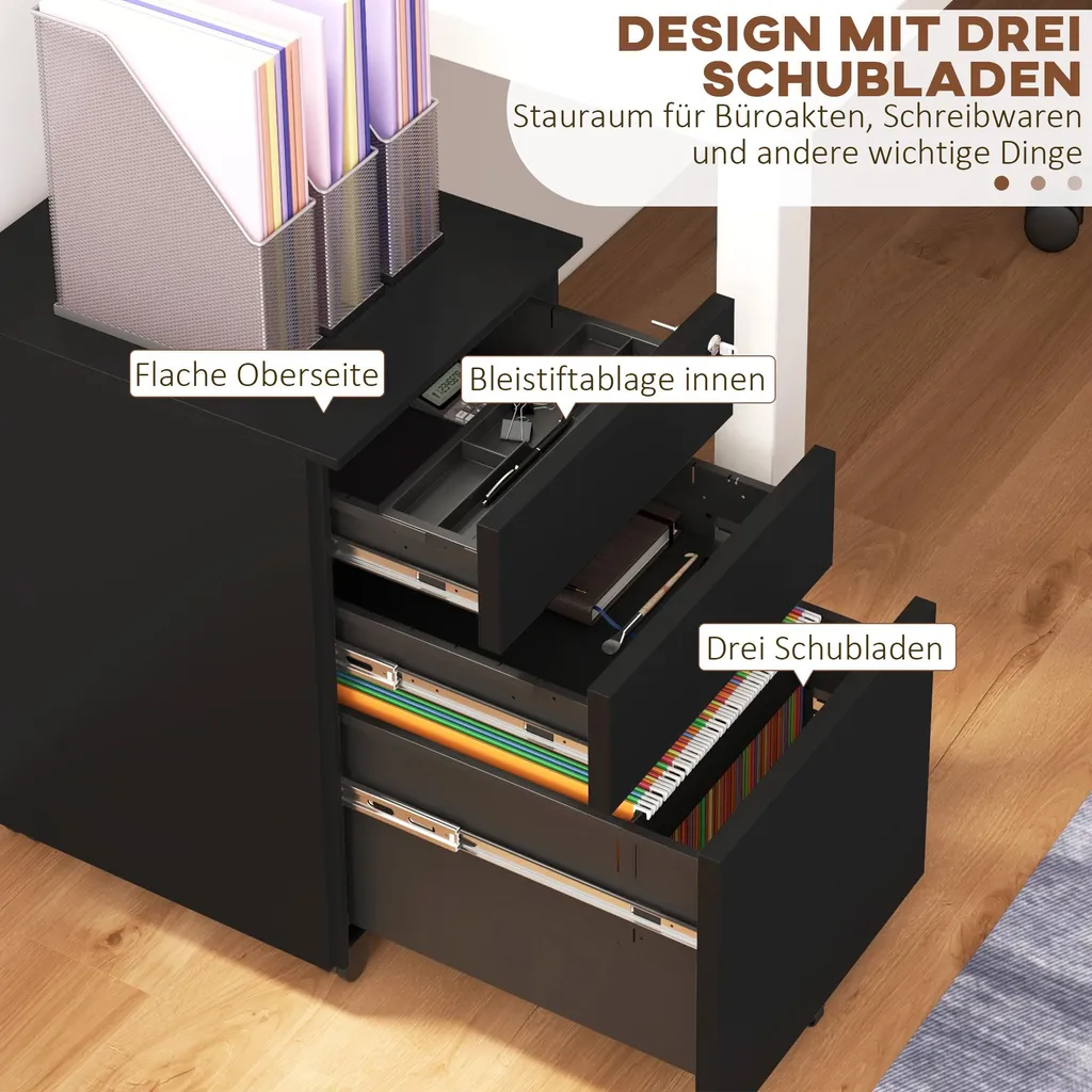Caisson de bureau mobile à 3 tiroirs avec fermeture à clé centralisée - 4