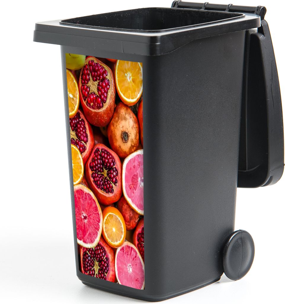 MuchoWow Mülltonnenaufkleber Orange - Granatapfel - Rot 44x98 cm - Containeraufkleber - Aufkleber - Mülltonnen-Aufkleber