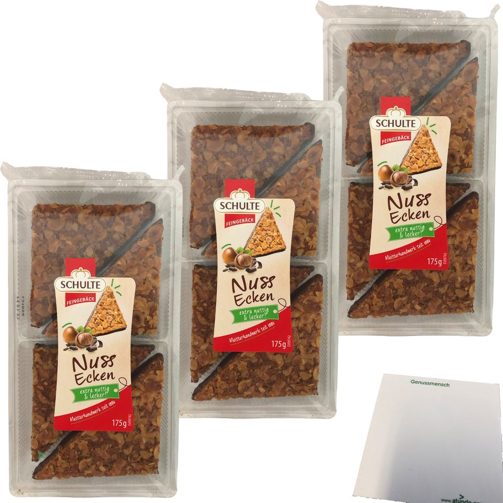 Schulte Nussecken extra nussig & lecker mit Zartbitterschokolade 3er Pack (3x175g Packung) + usy Block