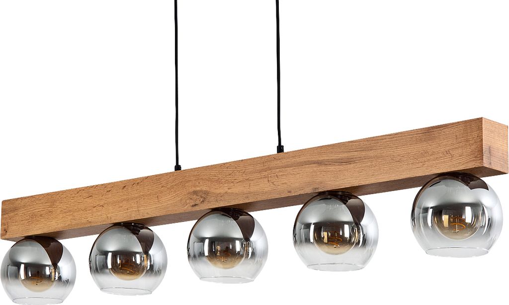 Canove »Canove« Pendellampe, Metall/MDF/Glas, Schwarz/Holzoptik/Braun