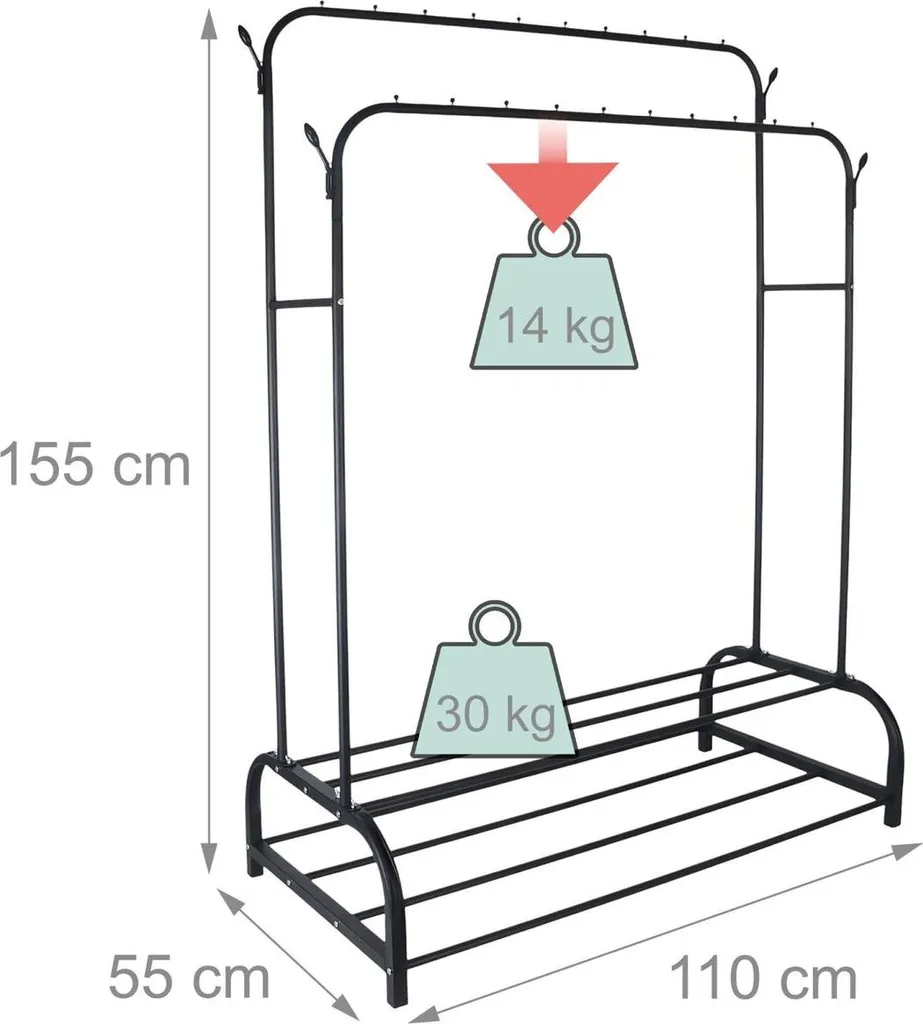 Armoire double en fer avec 2 tringles et étagères modulables - Noir - 3