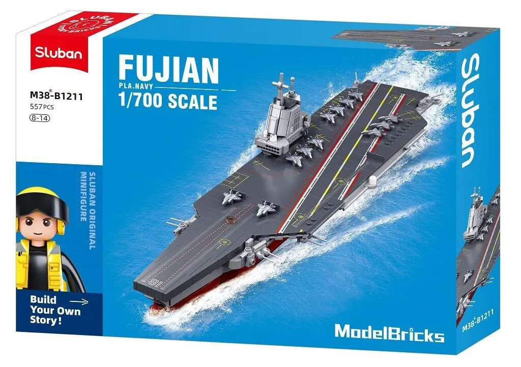 Porte-avions Fujian Sluban M38-B1211 avec Avions de Chasse et Pont Détaillé