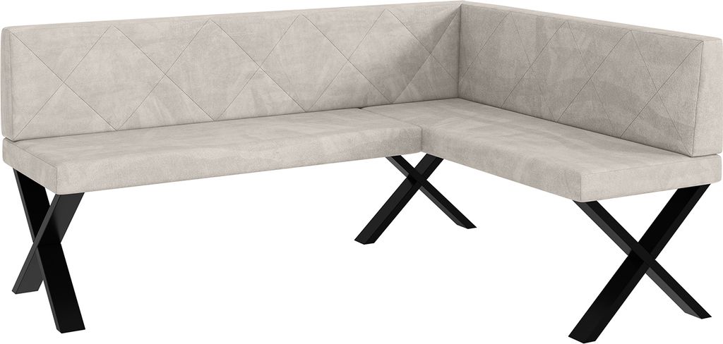 MEBLINI Eckbank für Esszimmer - Küchenbank - Essecke - Sitzecke Küche - ERIC - X-Beine 128x168x87cm Rechts - Beige Samt