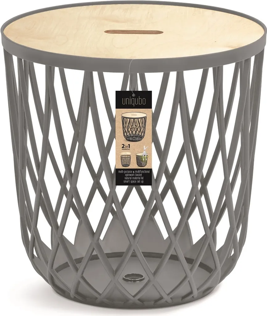 Panier UNIQUBO avec couvercle en bois 44,7 cm - Gris anthracite multifonction