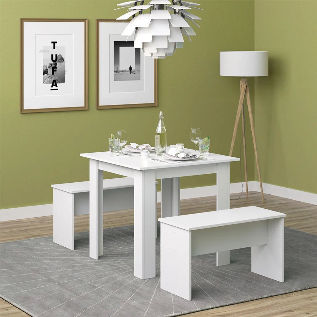 Vicco Sentio Set Tavolo 80x80 Bianco con 2 Panche | Salvaspazio Cucina