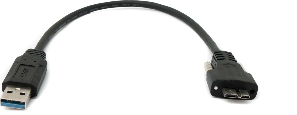 SYSTEM-S USB 3.0 Kabel 30 cm Micro B Stecker zu Typ A Stecker Schraube in Schwarz