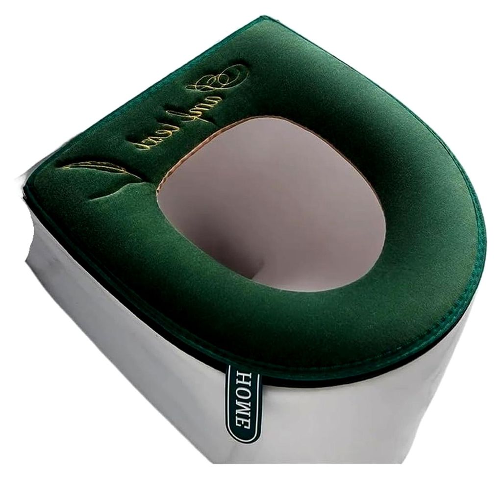 Universeller warmer Samt-Toilettensitzbezug mit Reißverschluss und Klappdeckel, Grifflasche, Buchstaben-Stickerei, waschbar und wasserdicht für d...