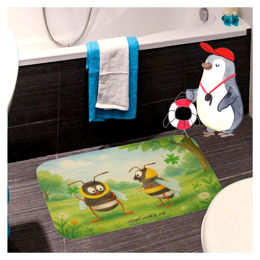 Badezimmerteppich Bienen Paar Design - Geschenk für Freundin, Hochzeitstag, Badematte, Duschmatte, Badteppich, Badvorleger