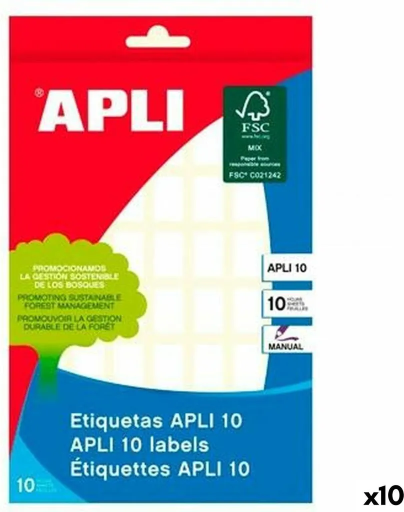 Etichette adesive Apli Carta bianca 10 fogli 12 x 18 mm (10 pezzi)