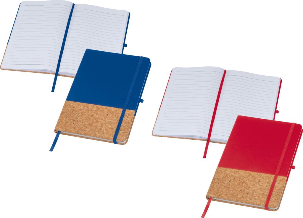 2x Notizbuch mit PolyurethanKork Cover / A5 / 160 linierte Seiten / je 1x blau und rot