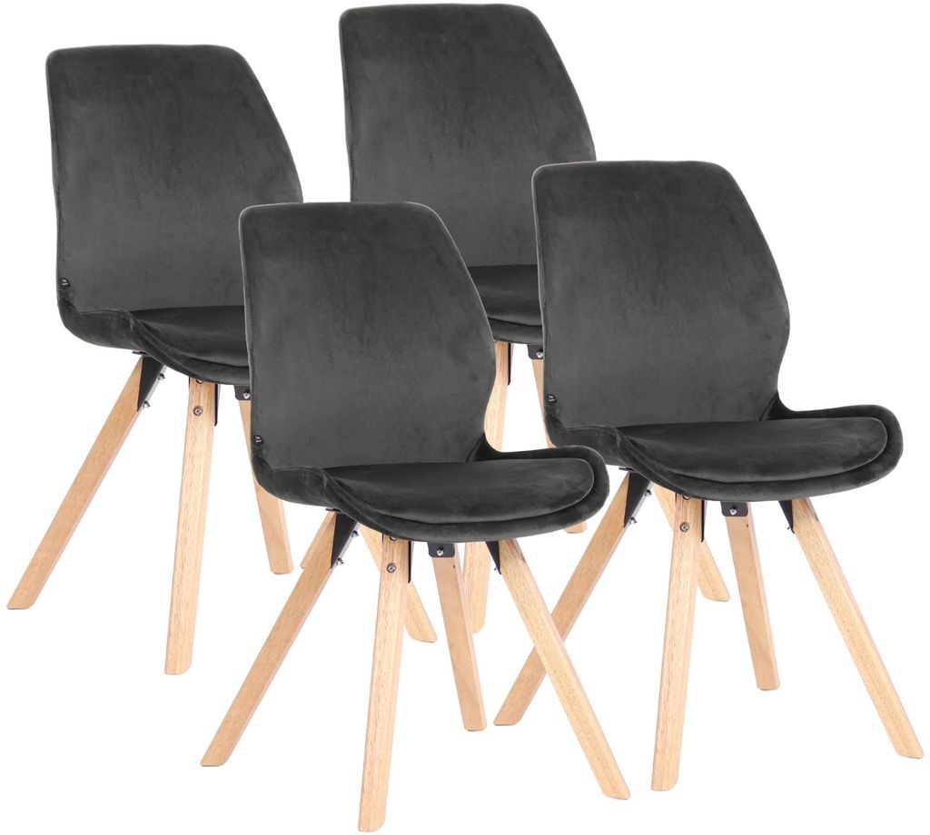 CLP Esszimmerstuhl 4er Set gepolstert Luna, moderner Polsterstuhl mit Rückenlehne dunkelgrau Material Samt
