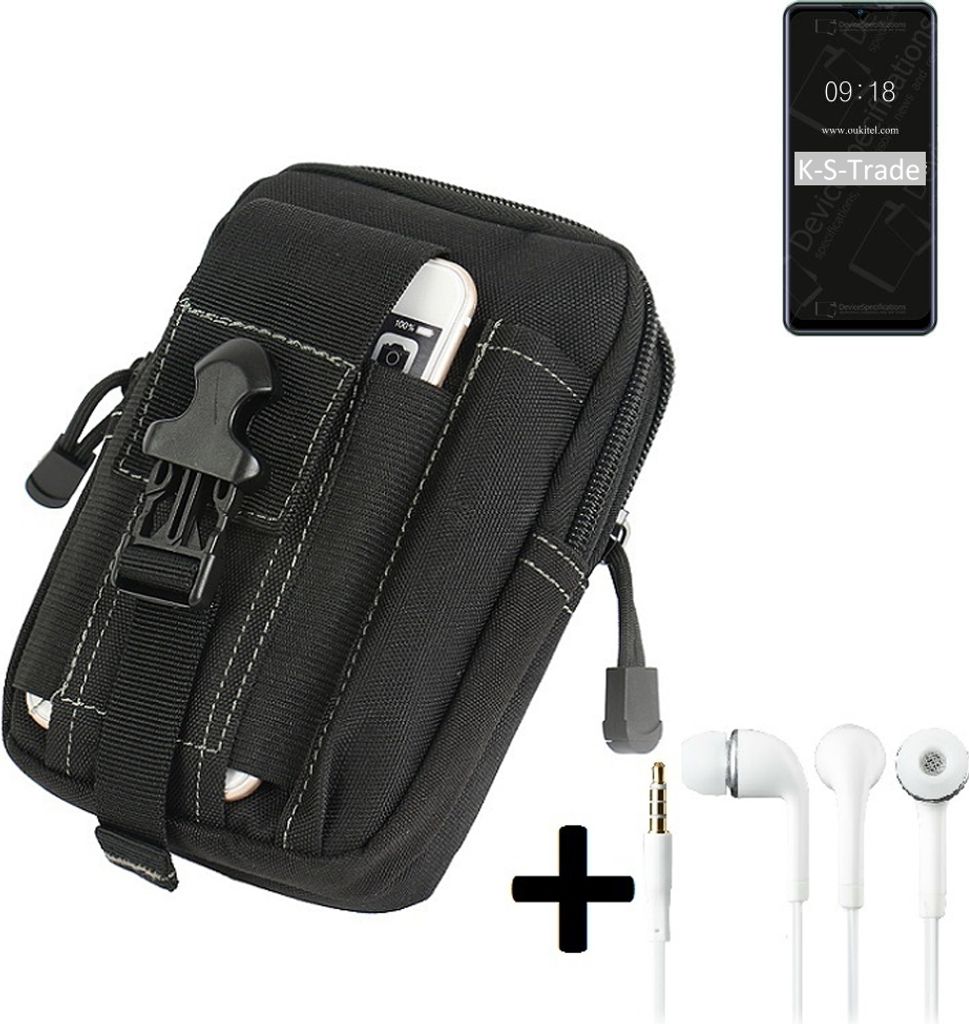 K-S-Trade Gürteltache + Kopfhörer kompatibel mit Oukitel C25 Gürtel Tasche Holster Schutz Hülle Handy Hülle schwarz inkl. Extrafächer