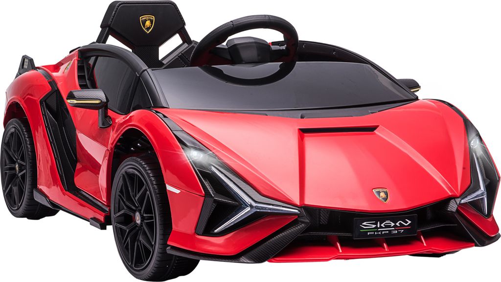HOMCOM Kinderfahrzeug 12V 2 Fahrmodi Lamborghini SIAN SUV-Auto-Spielzeug Elektroauto mit Fernbedienung Musik(MP3/USB) Licht 37-60 Monate Metall Rot...