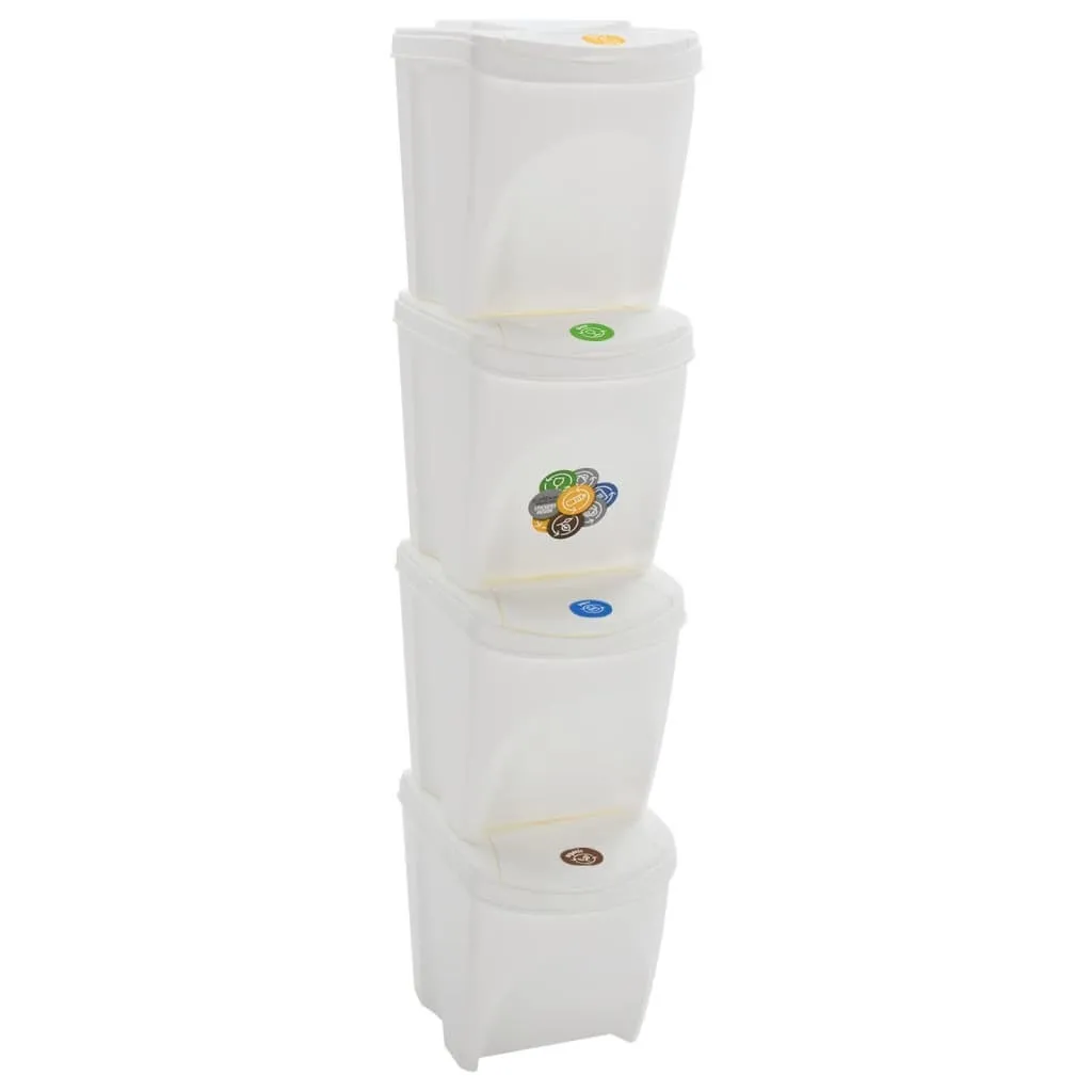 Solution de tri 100 L gain de place : 4 poubelles empilables blanches