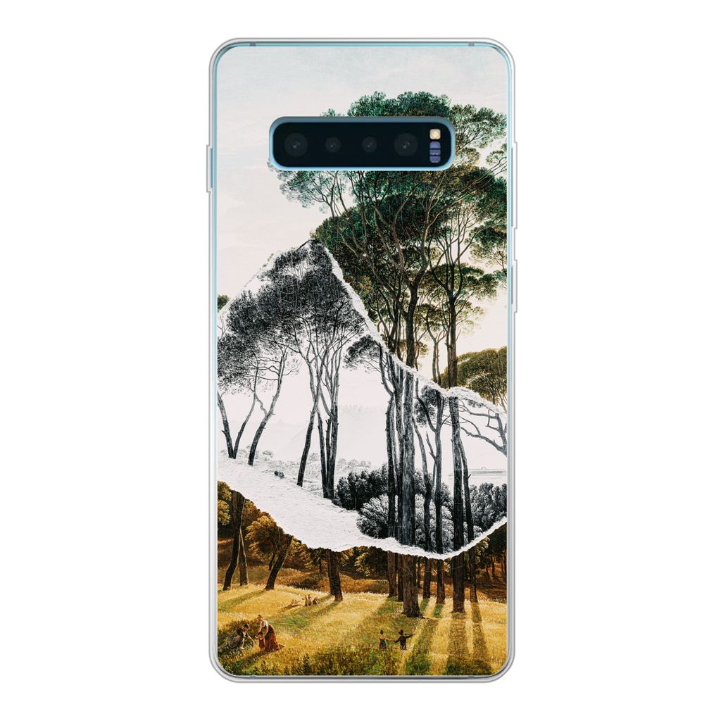 MuchoWow Handyhülle Schutzhülle Hülle für Samsung Galaxy S10 Plus Italienische Landschaft Schirmkiefern - Kunst - Hendrik Voogd - Malerei - S...