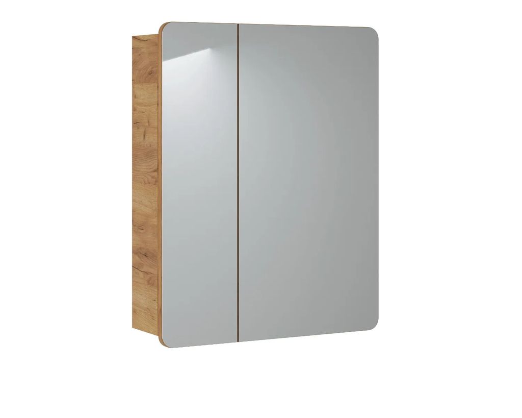 Badezimmerschrank Mit Spiegel 60 Cm Eiche Modern 2 Türen Produktbild 