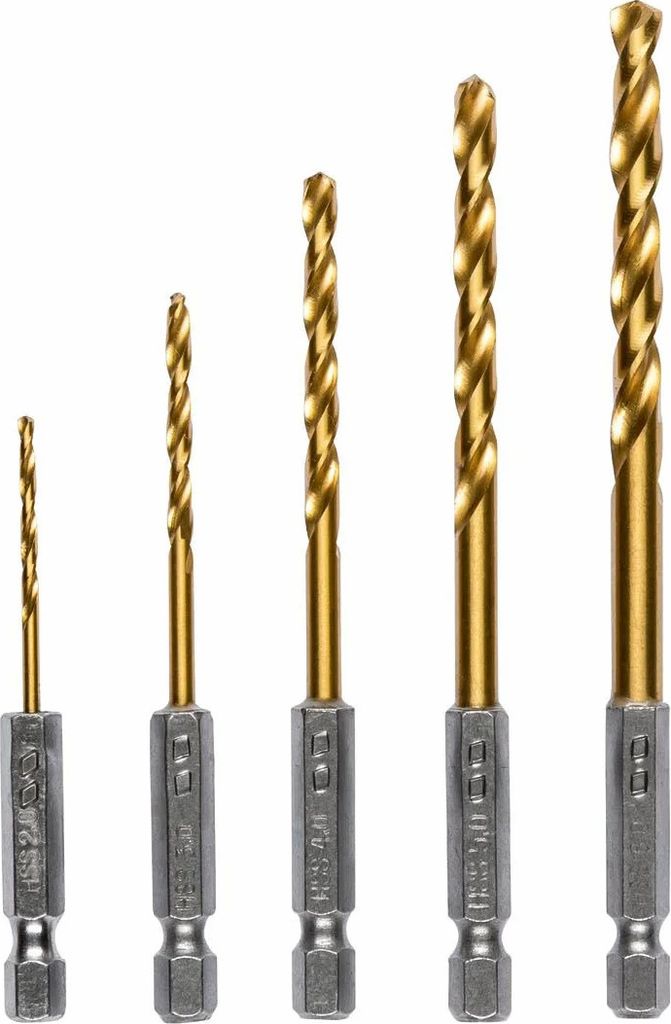 Bohrerset 5 teilig mit Sechskant Aufnahme 1/4 Hex für Metall 2, 3, 4, 5, 6, mm Bohrer
