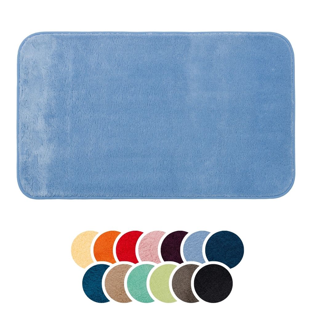 liebling Badteppich, 100% Polyester, mit Anti-Rutsch Beschichtung, saugstark, Serie Santos, 60 x 100 cm, 1500 g/m², bei 30 Grad waschbar, blau