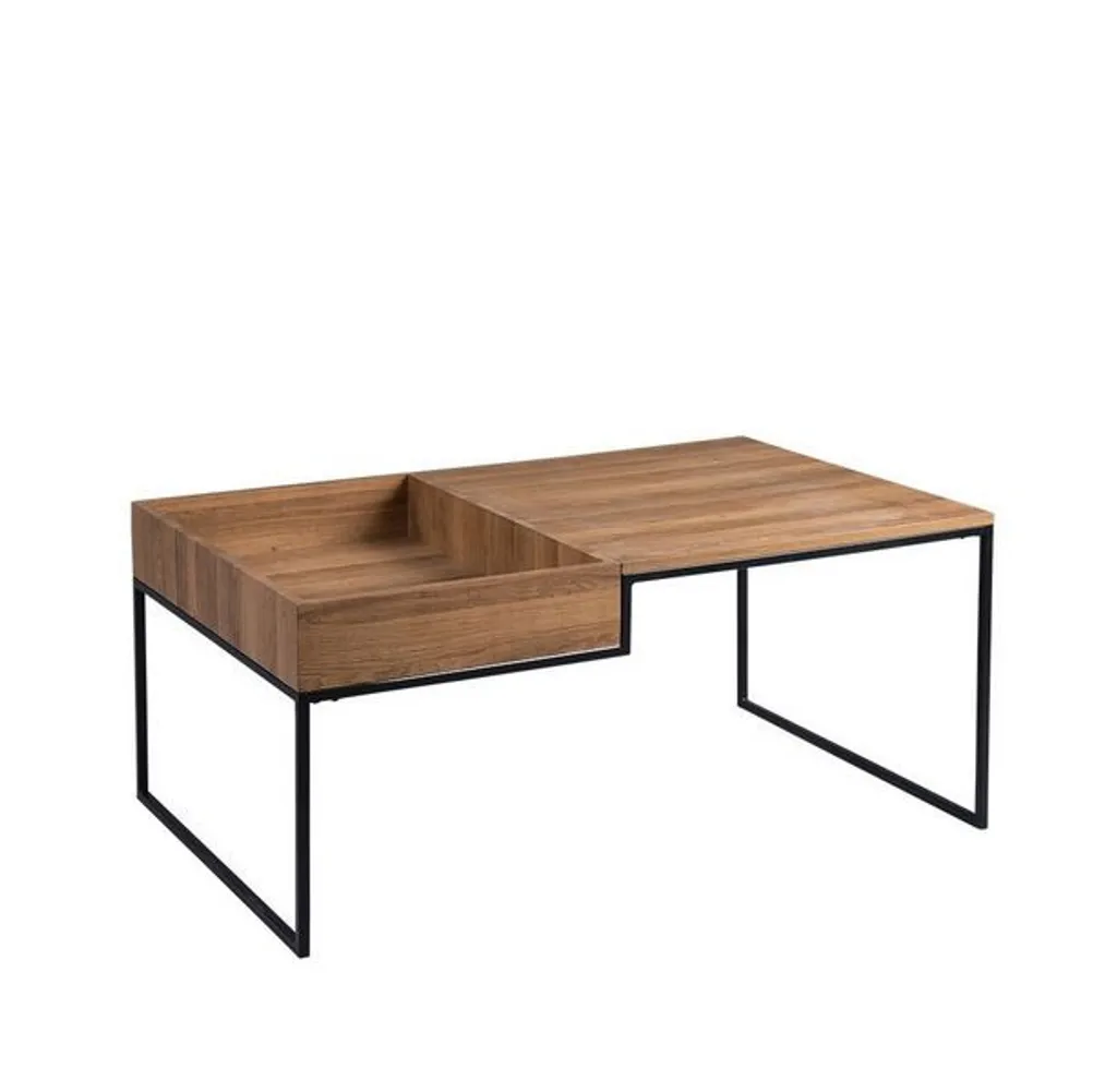Table basse bois et métal LOURIZ – Style bicolore chêne / noir 110cm