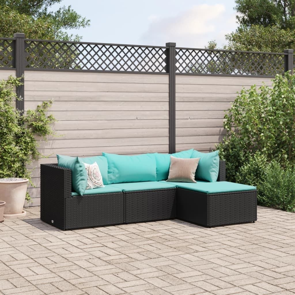 Maison Exclusive - 4-tlg. Garten-Lounge-Set mit Kissen Schwarz Poly Rattan