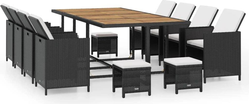 vidaXL 13-tlg. Garten-Essgruppe Poly Rattan Akazienholz Schwarz