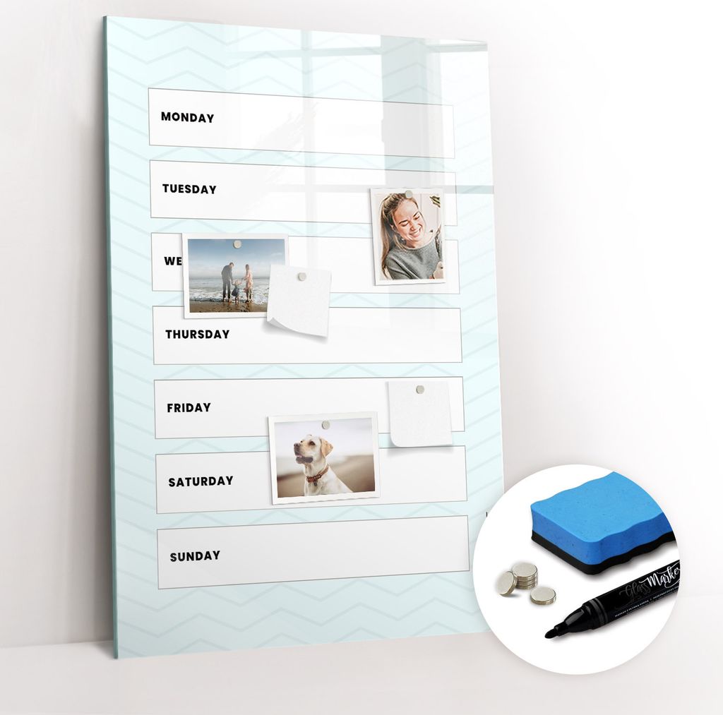 Magnetische Wandtafel - Schwarzer Marker + Schwamm + Magnete - 60 x 90 cm - Wochenplaner