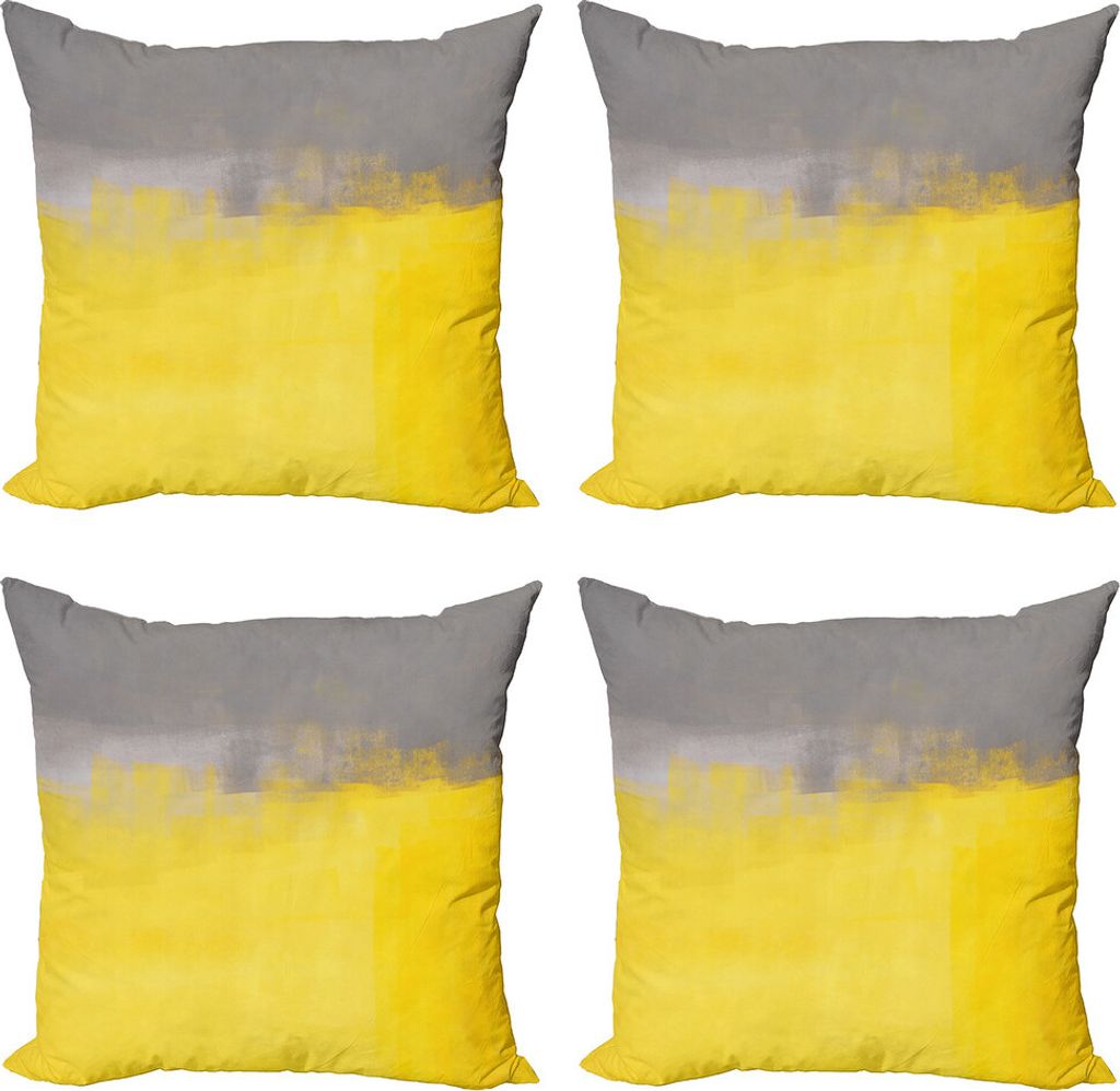 ABAKUHAUS Grau und Gelb Kissenbezug Set (4 Stück), Wall Street Art, Moderner Doppelseitiger Digitaldruck, 45 cm x 45 cm, schwachgrau Gelb