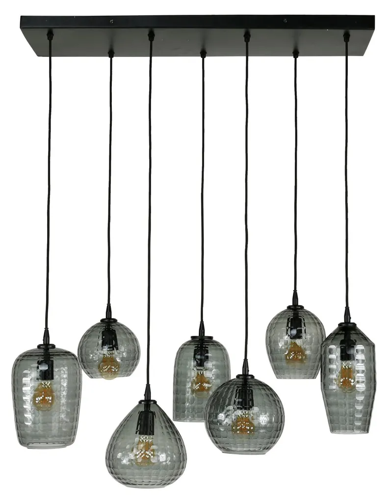 Grand Plafonnier Design Hexagonal 90cm Noir et Verre pour Salon Luxueux