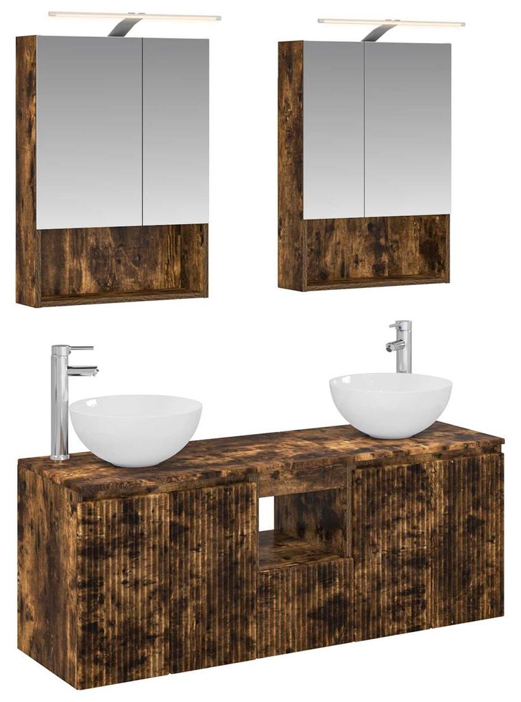 vidaXL Badezimmerschrank-Set 5 pcs Geräucherte Eiche 50 x 14,5 x 70 cm